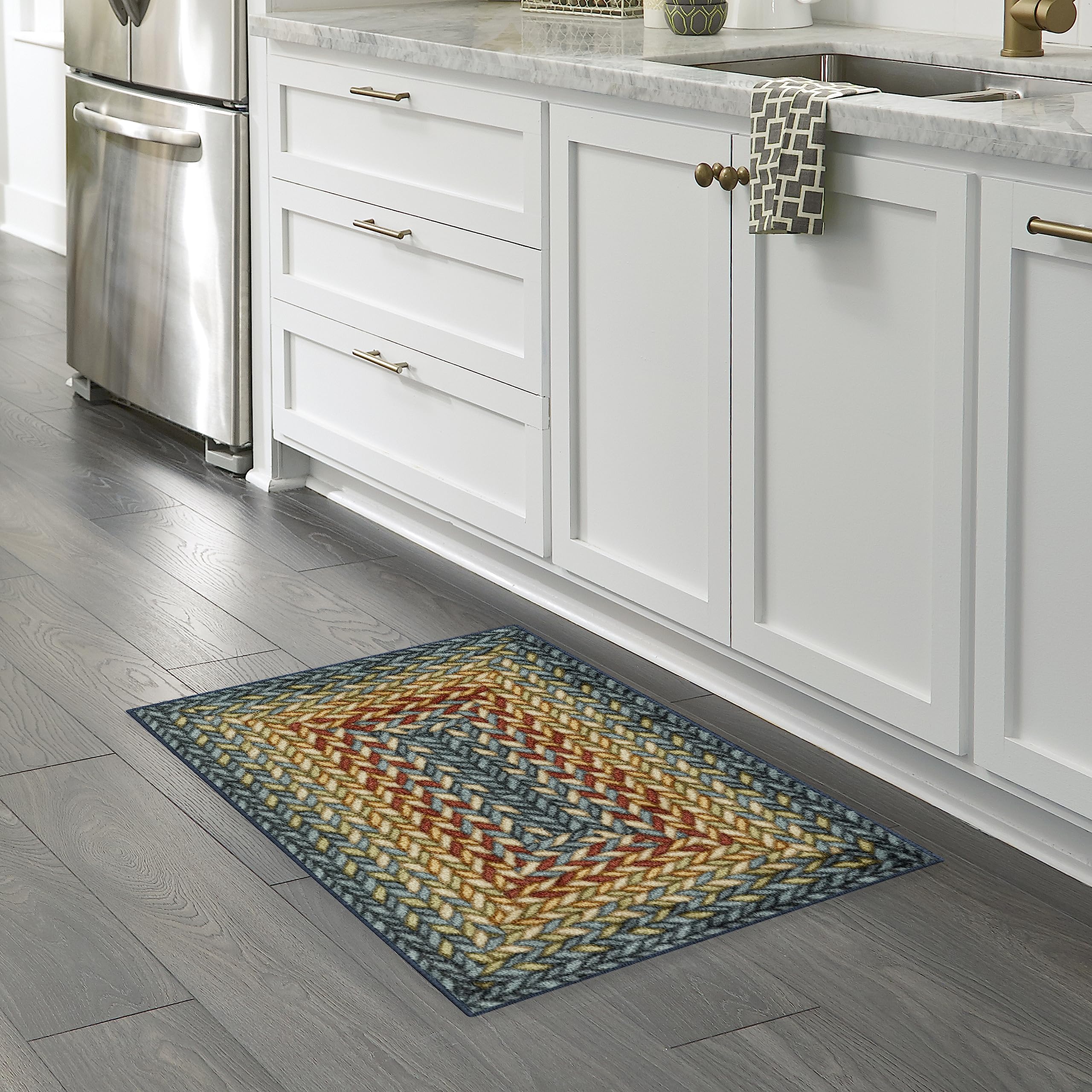 Maples Rugs Marion Braid Kitchen Rugs Non Skid Accent Area Carpet [Made in USA], Multi, 18 x 210
