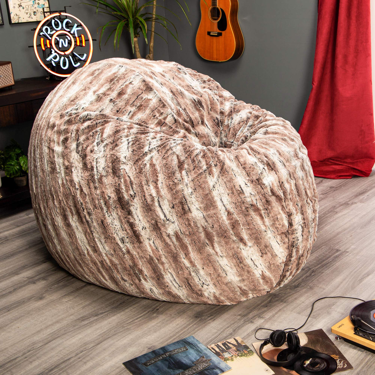 Jaxx 6 Foot Cocoon - Large Bean Bag Chair For Adults, Premium Luxe Faux Fur - Mountain Fox