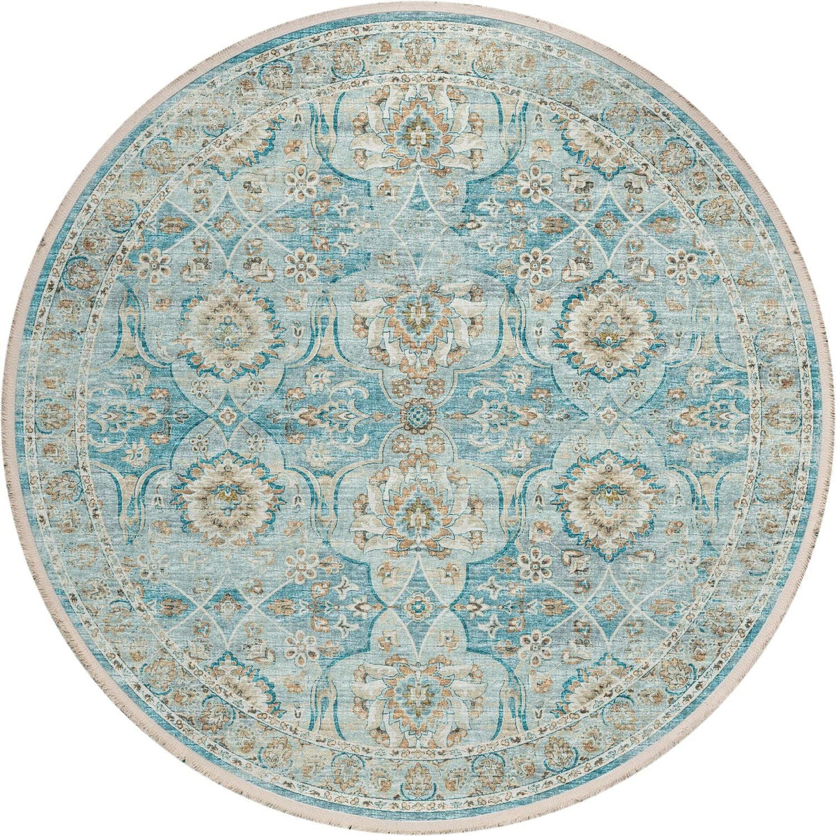 Marbella Mb5 Blue Traditional Rug Round 4' X 4'