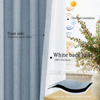 Jowels Blue Linen Blackout Curtains 90 Length 2 Panels Set For Living Room Bedroom, 100% Black Out Thermal Insulated Linen Drape