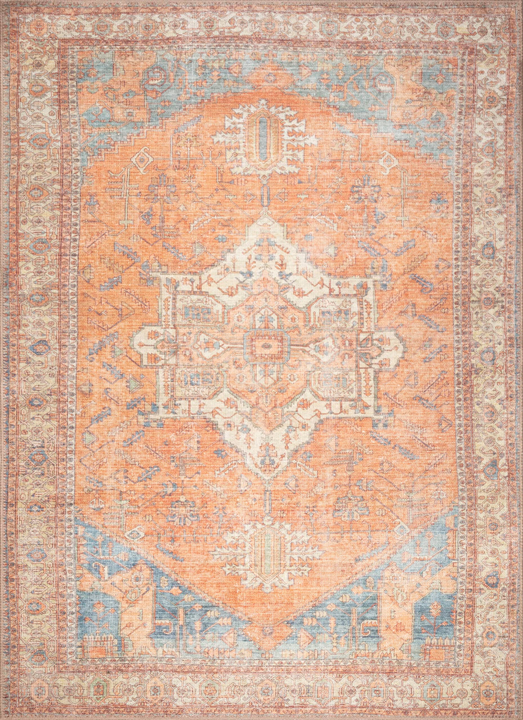 Gln Rugs Stain Resistant Machine Washable Area Rug - Vintage Boho Distressed Aesthetic - Non-Slip Backing - Indoor Floor Home De