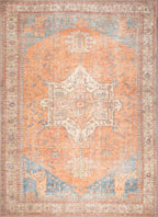 Gln Rugs Stain Resistant Machine Washable Area Rug - Vintage Boho Distressed Aesthetic - Non-Slip Backing - Indoor Floor Home De