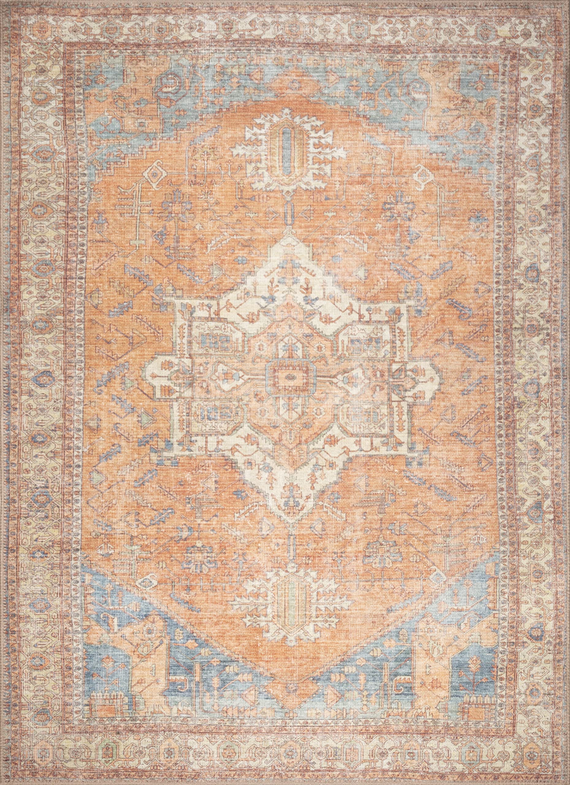 Gln Rugs Stain Resistant Machine Washable Area Rug - Vintage Boho Distressed Aesthetic - Non-Slip Backing - Indoor Floor Home De