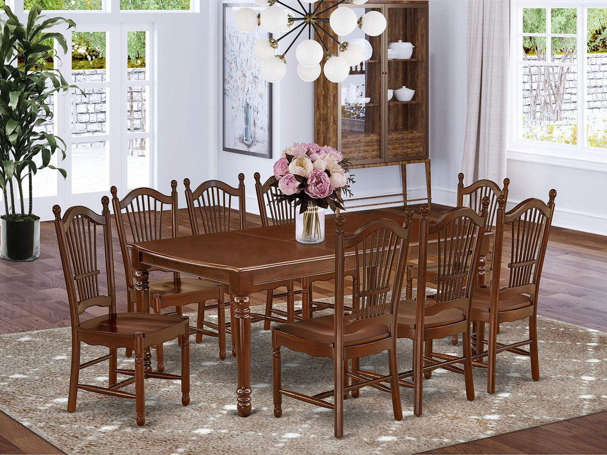 East West Furniture Dodo9-Mah-W 9 Piece Set Includes A Rectangle Dining Room Table With Butterfly Leaf And 8 Kitchen Chairs, 42X78 Inch, Mahogany