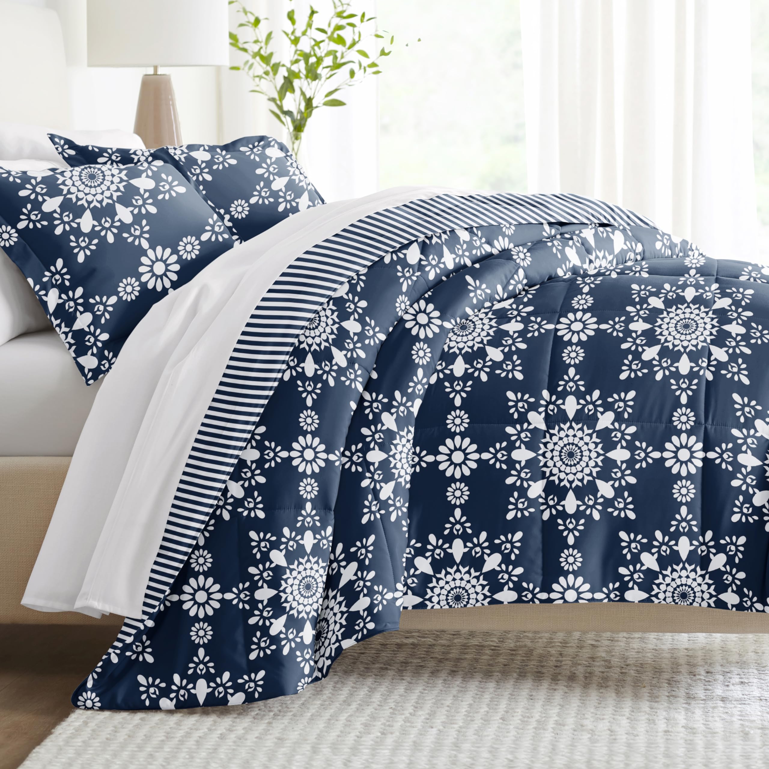 Linen Market Reversible Queen Size Comforter Set (3 Piece) - Soft And Lightweight Down Alternative Comforter Queen Set - This In