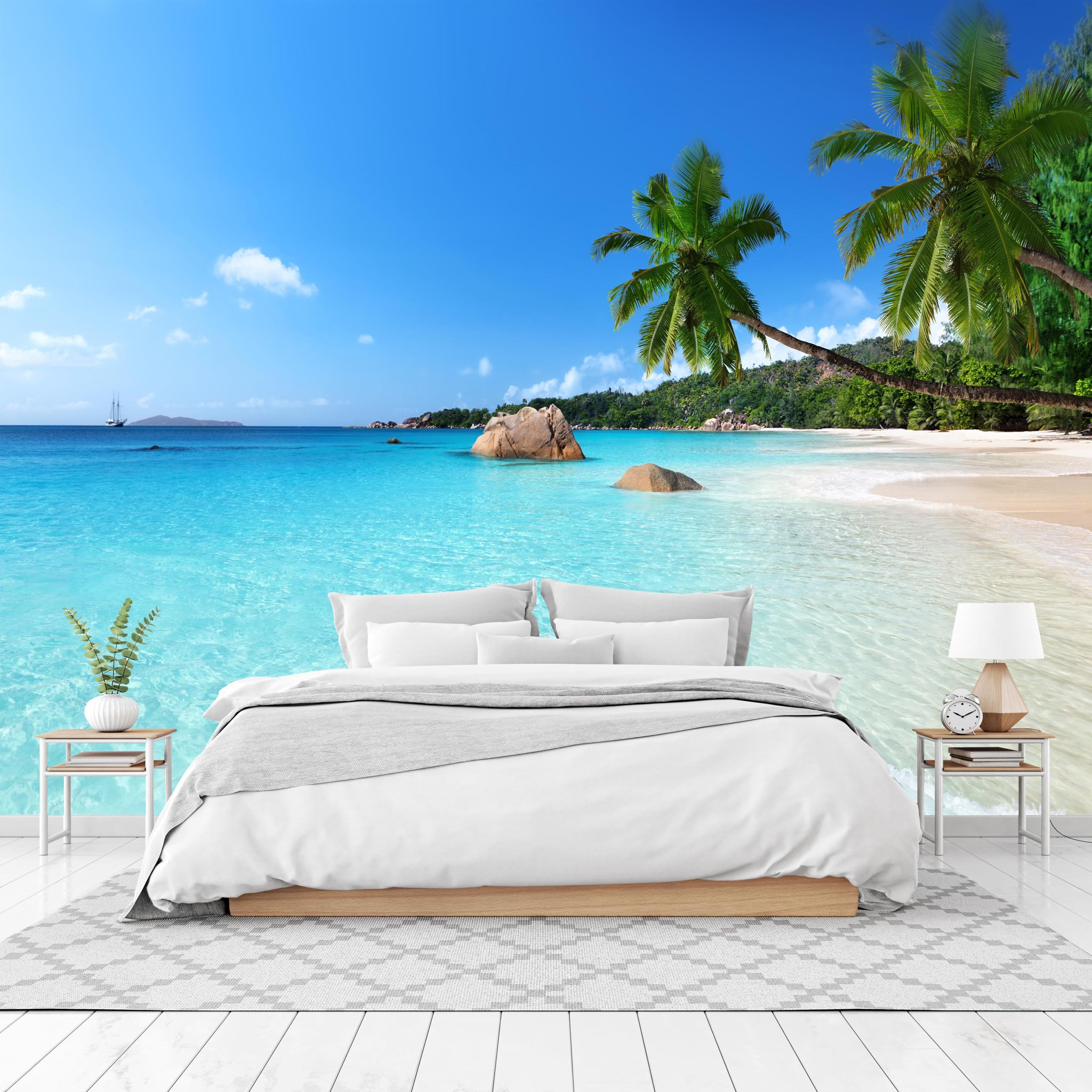Cliouar-Beach Sea View wall Mural wallpaper-137 x 100(Not Peel and Stick)