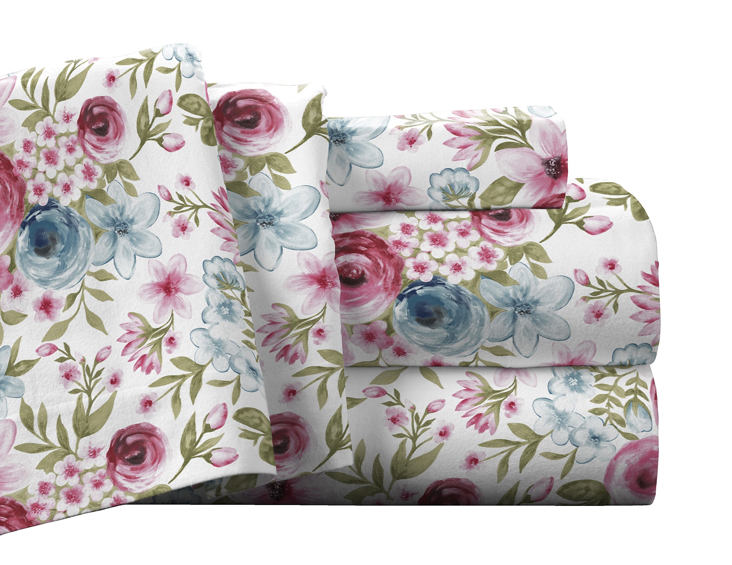 Pointehaven Flannel Deep Pocket Set With Oversized Flat Sheet, Queen, Sylvan