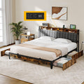 YITAHOME King Size Bed Frame, Upholstered Platform Bed Frame with 4 Drawers/Charging Station, Storage Headboard Metal Bed Frame 