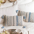 Blissblush Blue Decorative Lumbar Throw Pillow Cover 12X20 Combo Set Of 2 Rectangular Coastal Boho Accent Pillowcase Neutral Far