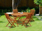 East West Furniture Dicm52Cana 5 Piece Patio Dining Set Includes An Oval Outdoor Acacia Wood Table And 2 Folding Arm Chairs With 2 Side Chairs, 36X60 Inch, Natural Oil