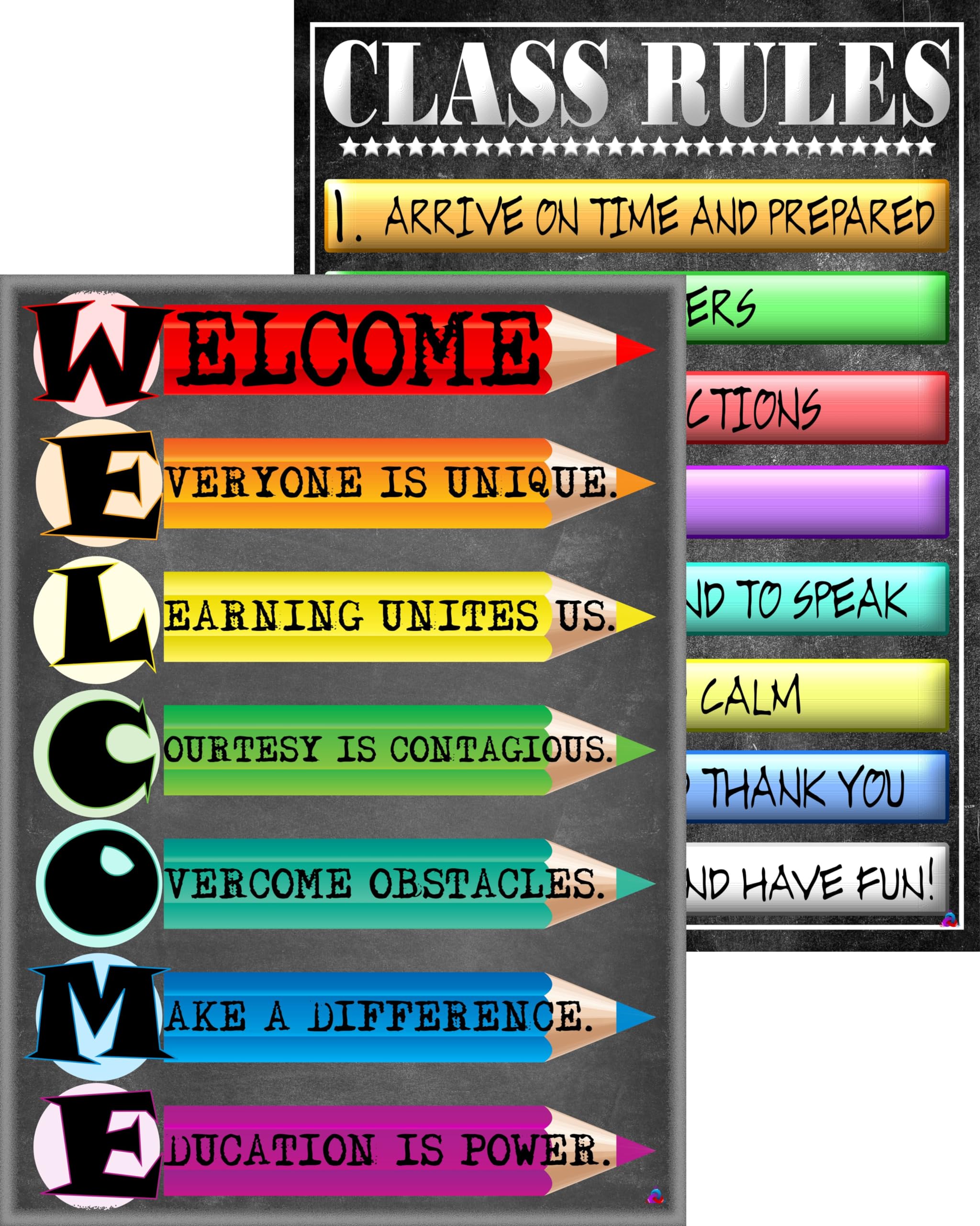 Welcome Acronym And Class Rules Posters- Laminated 14X19.5 In.- Educational Classroom Posters And Decoration, Back To School Sup