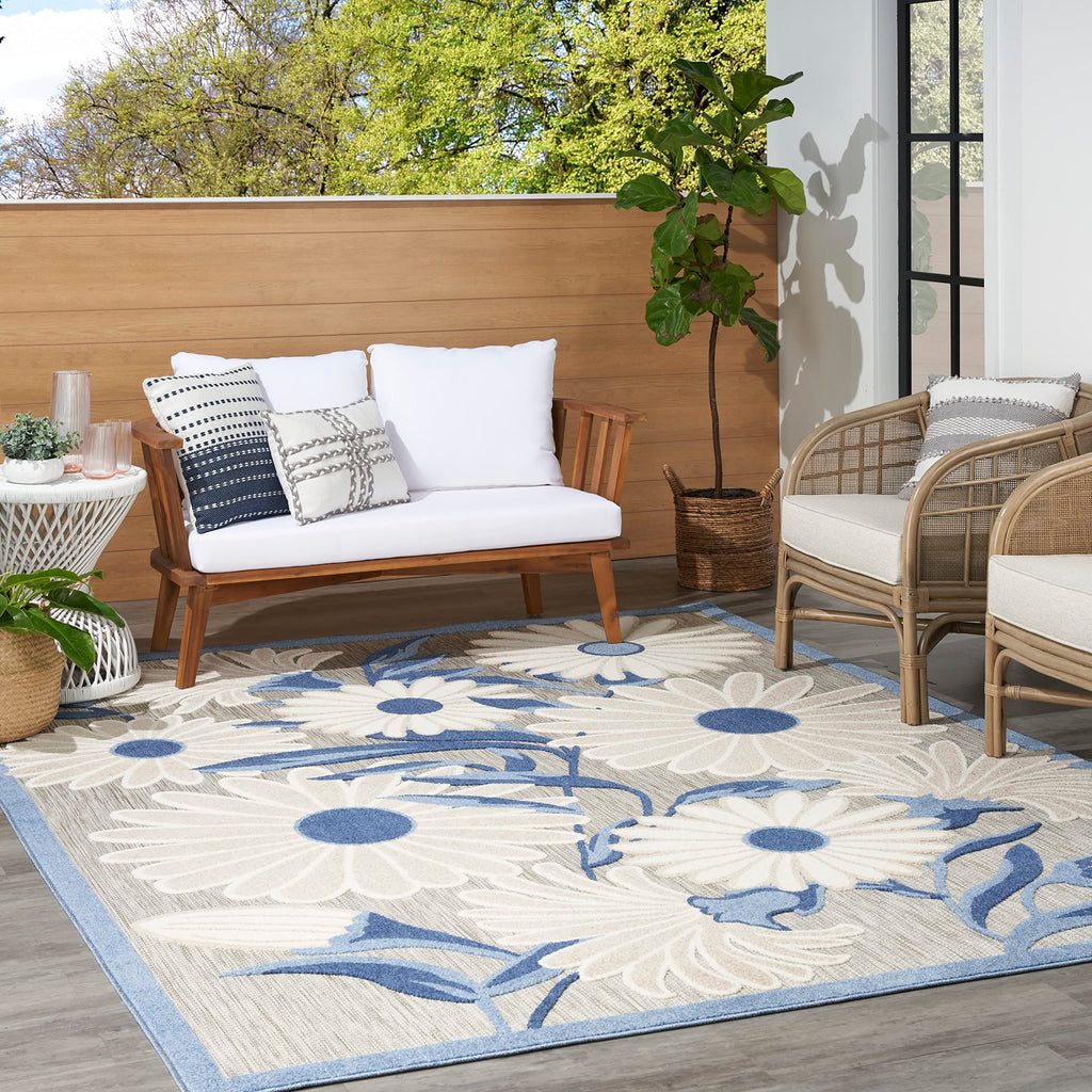 Nourison Aloha Indoor/Outdoor Blue/Grey 7' X 10' Area Rug, Easy Cleaning, Non Shedding, Bed Room, Living Room, Dining Room, Kitchen (7X10)