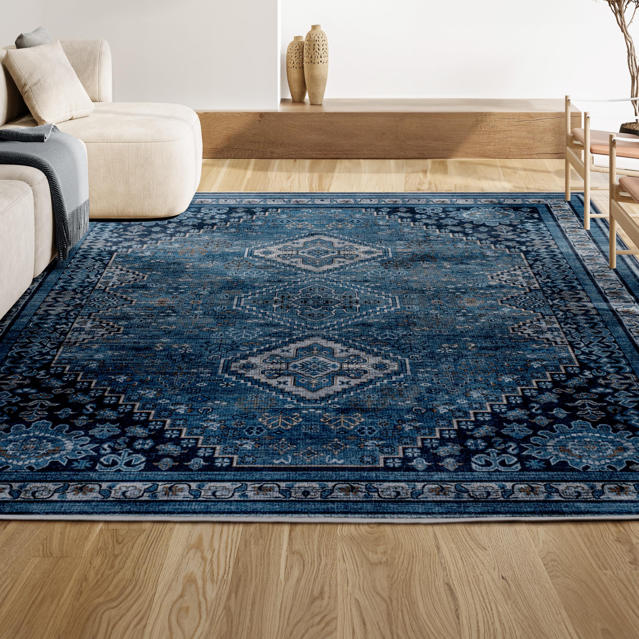 JONATHAN Y WSH101C-8 Dalyan Geometric Medallions Machine-Washable Blue/Gray 8 ft. x 10 ft. Area Rug, Easy to Clean, Non-Shedding
