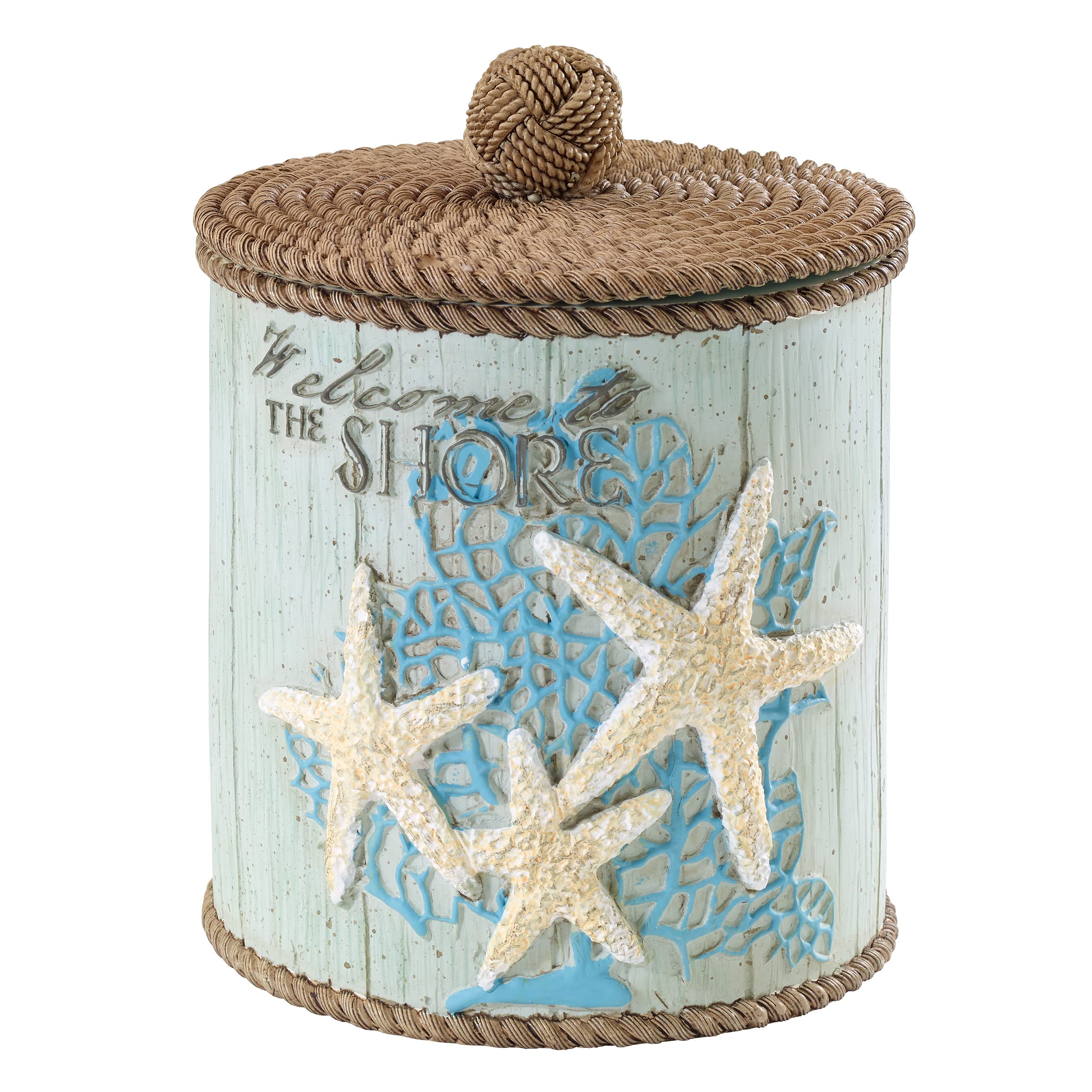 Avanti Linens - Covered Jar, Guest Bathroom Essentials, Coastal Inspired Bathroom Decor (Beachcomber Collection)