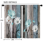 Laifzere Teal Farmhouse Daisy Curtains, Wooden Flower Window Curtains 29X63 Inch For Bedroom Living Room Decor, Rustic Floral Bu