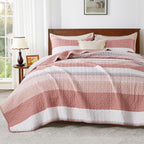 Andency King Size Quilt Set Blush Pink, 3 Pieces Summer Ultra Soft Lightweight Bedspreads & Coverlets Set, Patchwork Striped Quilted Bedding Sets For All Seasons (1 Quilt, 2 Pillow Shams)