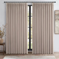 Extra Wide Thick Burlap Blackout Patio Door Curtains for Sliding Glass Door 2 Panels Set, Farmhouse Boho Pinch Pleated Flax Line