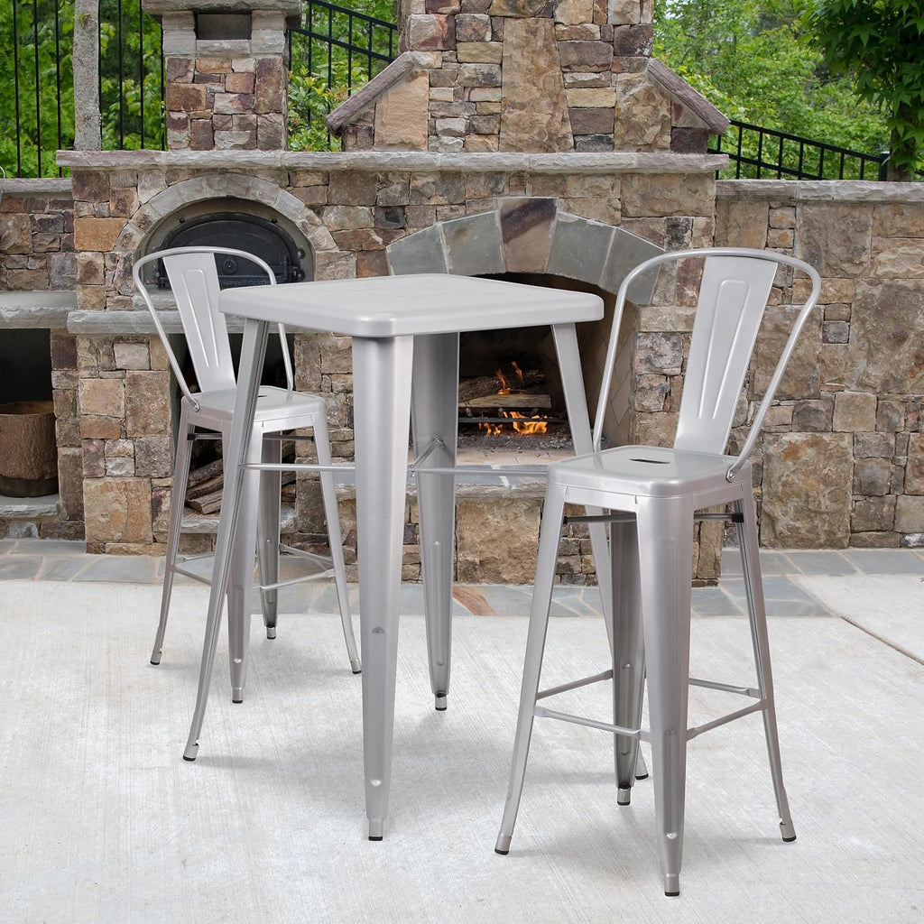 Commercial Grade 30 High Silver Metal Indoor-Outdoor Barstool with Removable Back