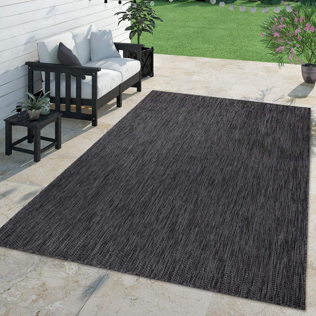 Solid Outdoor Rug For Patio Or Balcony Waterproof In Mottled Blue, Size: 4'7' X 6'7'