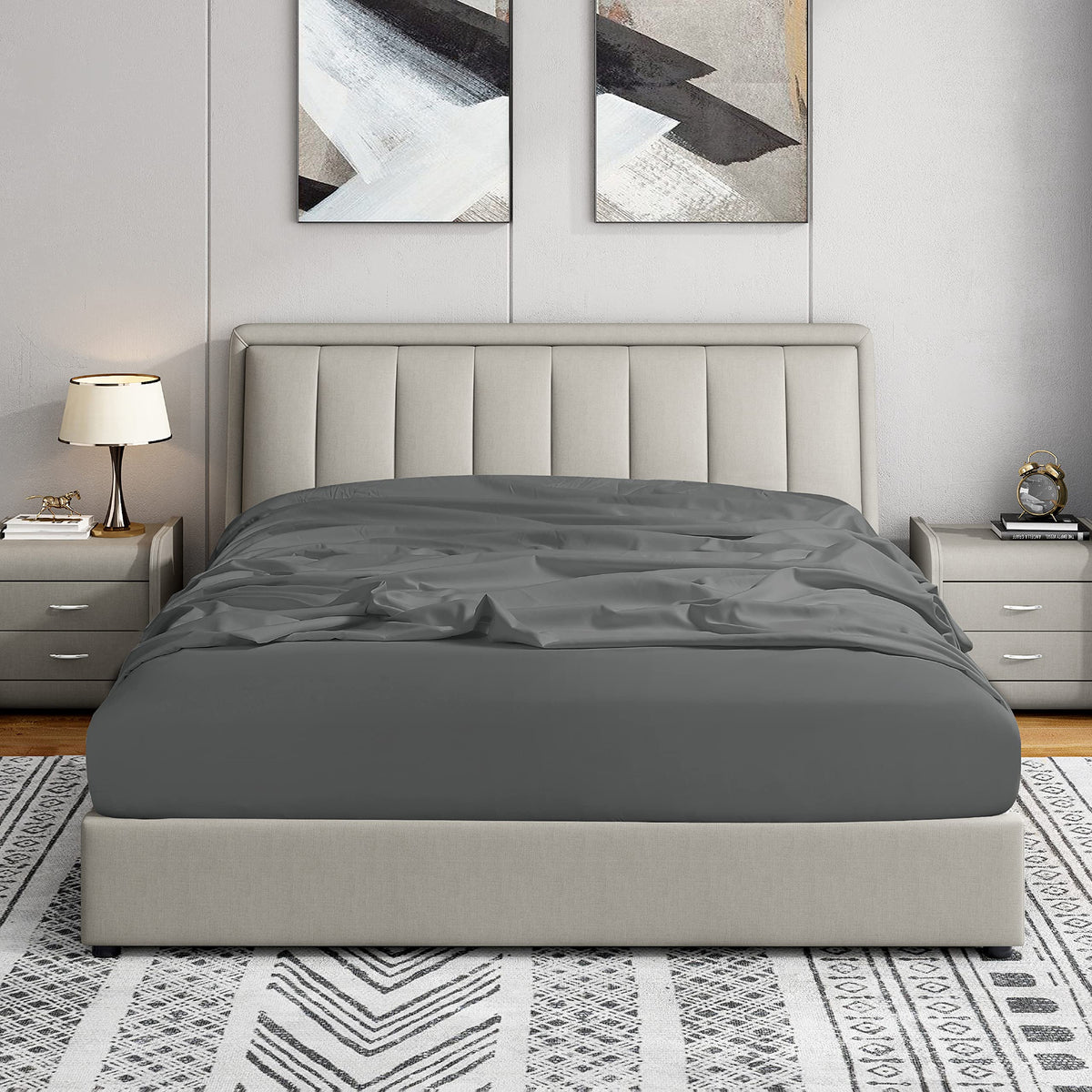 Cathay Home King Fitted Sheet - Double Brushed Ultra Soft – Wrinkle & Fade Resistant - 16' Deep Pocket Fitted Sheet Only - Good Fit For 14'-18' Deep Mattress (King, Gray)