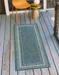 Unique Loom Outdoor Border Collection Area Rug - Soft Border (2' X 8' Runner, Teal/ Ivory)