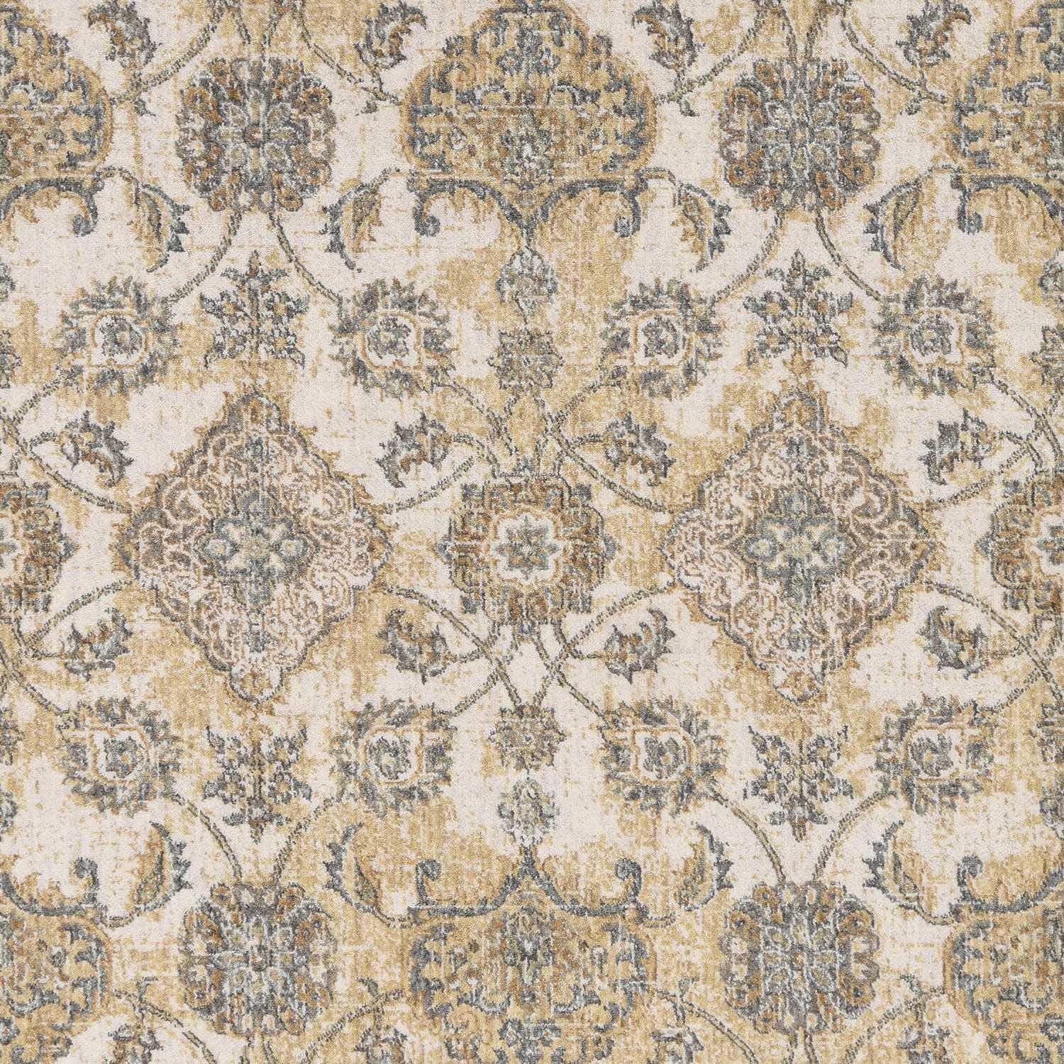 HomeRoots 3'X5' Ivory Sand Machine Woven Bordered Floral Vines Indoor Area Rug