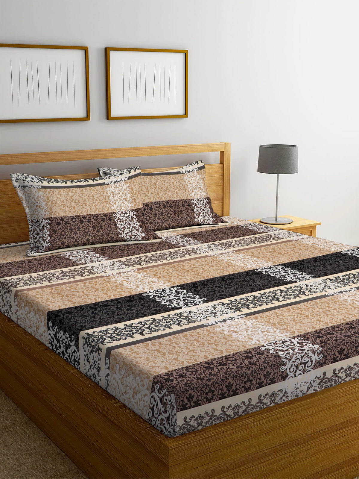 YMORIA 250 Tc Glace Cotton Super Soft Flat Double Bed Bedsheets With 2 Pillow Covers For Bed King Size (Size90 X 100 Inch) (Bro