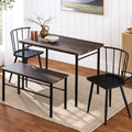 Best Choice Products 4-Piece Farmhouse Dining Table Set w/ 2 Black Spindle Chairs, Dining Bench, Kitchen Table, Windsor Chairs -