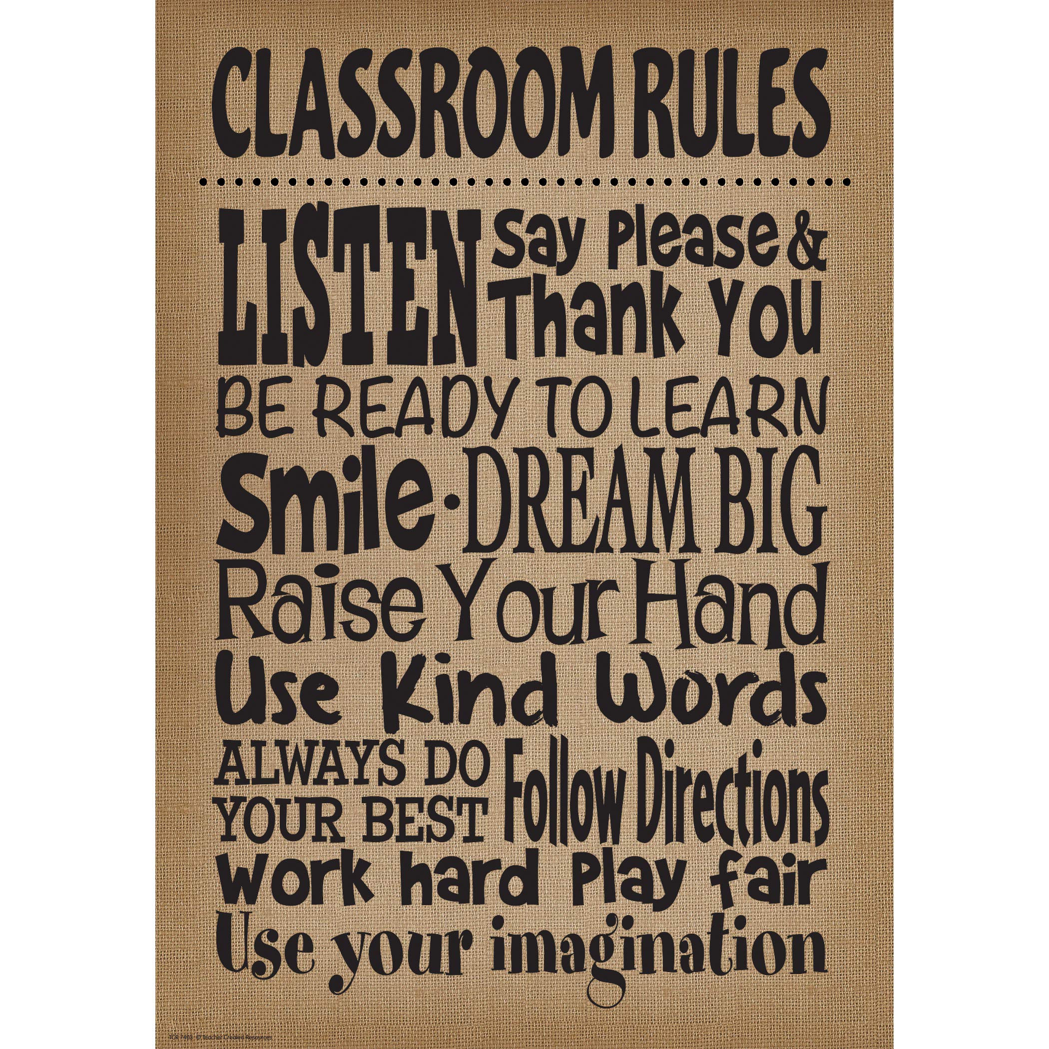 Teacher Created Resources 7403 Burlap Classroom Rules Positive Poster