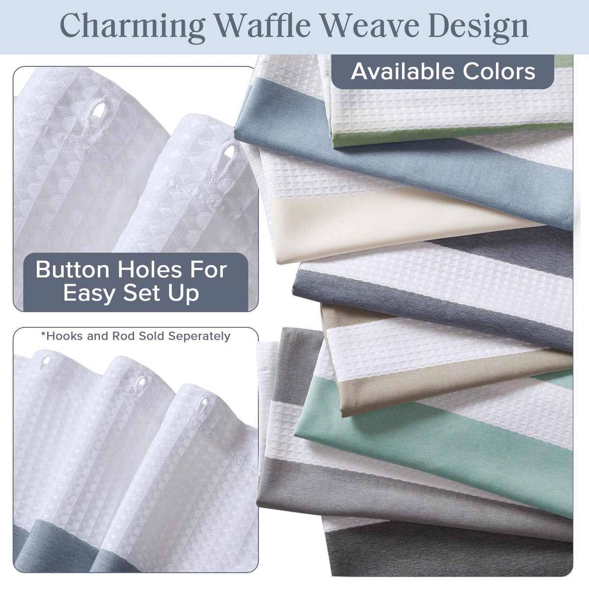 Madison Park Spa Waffle Shower Curtain Pieced Fabric Extra Long Premium Spa Quality Modern Shower Curtains For Bathroom, Tall 72X84, Indigo Blue