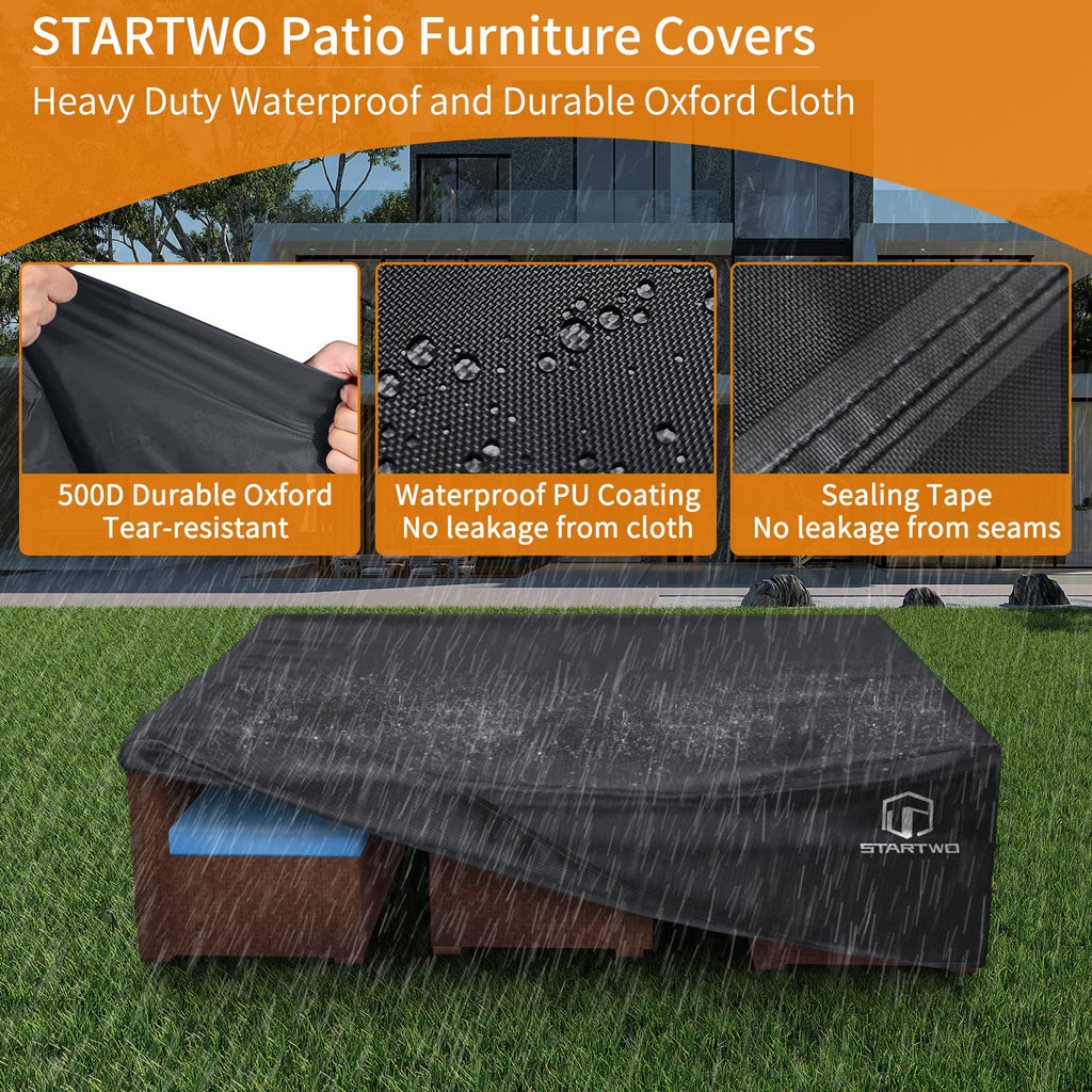 Startwo Patio Furniture Covers Waterproof, 500D Heavy Duty Outdoor Furniture Cover For Sectional Sofa, Patio Table Cover, 90'X64'X28', Black