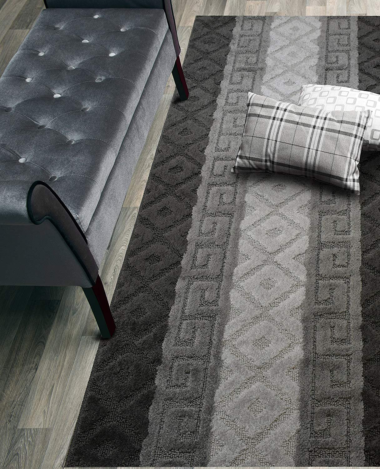 ORFA HOME Custom Size Hallway Runner Rug, Slip Resistant, 26 Inch Wide X Your Choice of Length, Meander Anthracite, 26 Inch X 14