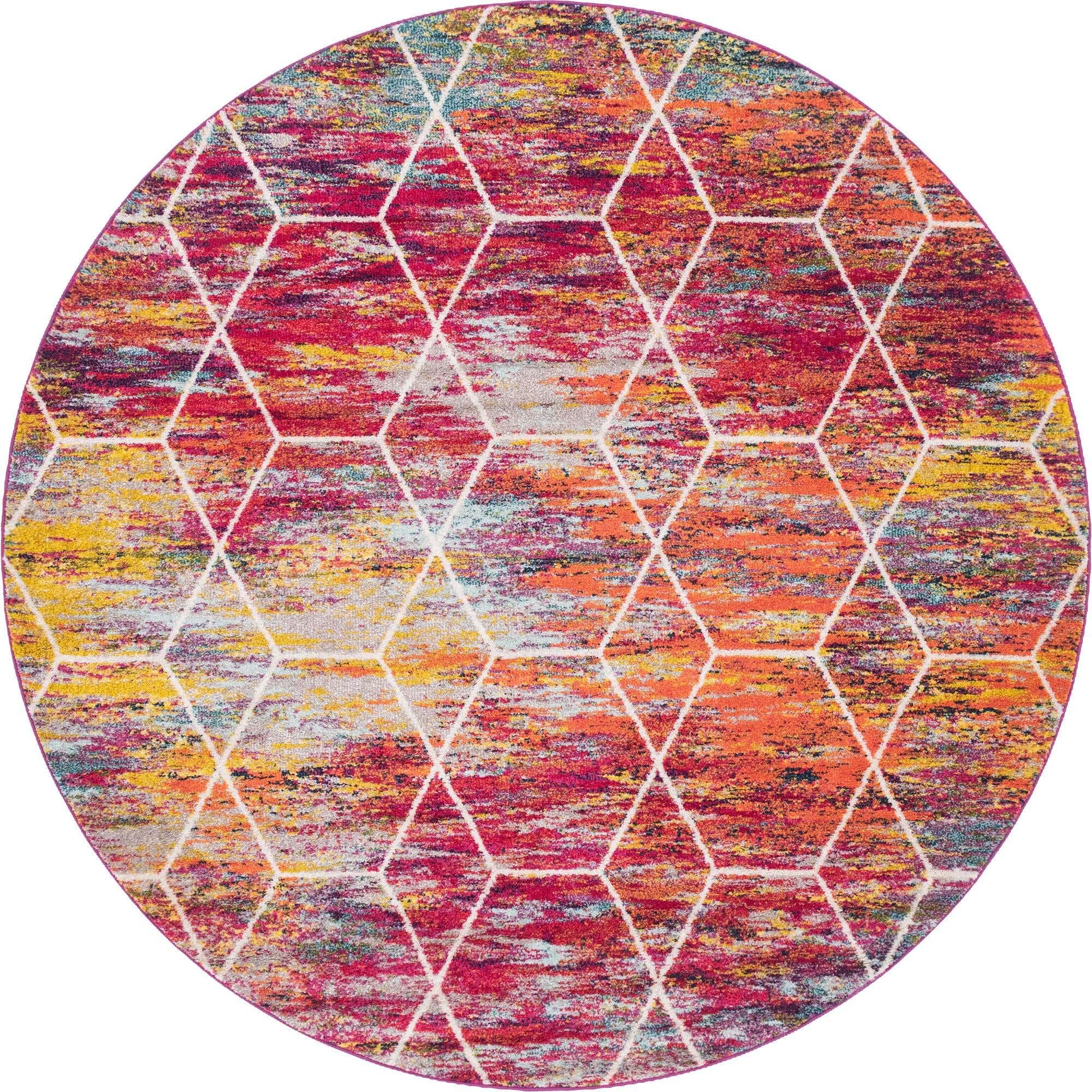 Unique Loom Trellis Frieze Collection Area Rug - Geometric (8 Round, Multi/ Ivory)