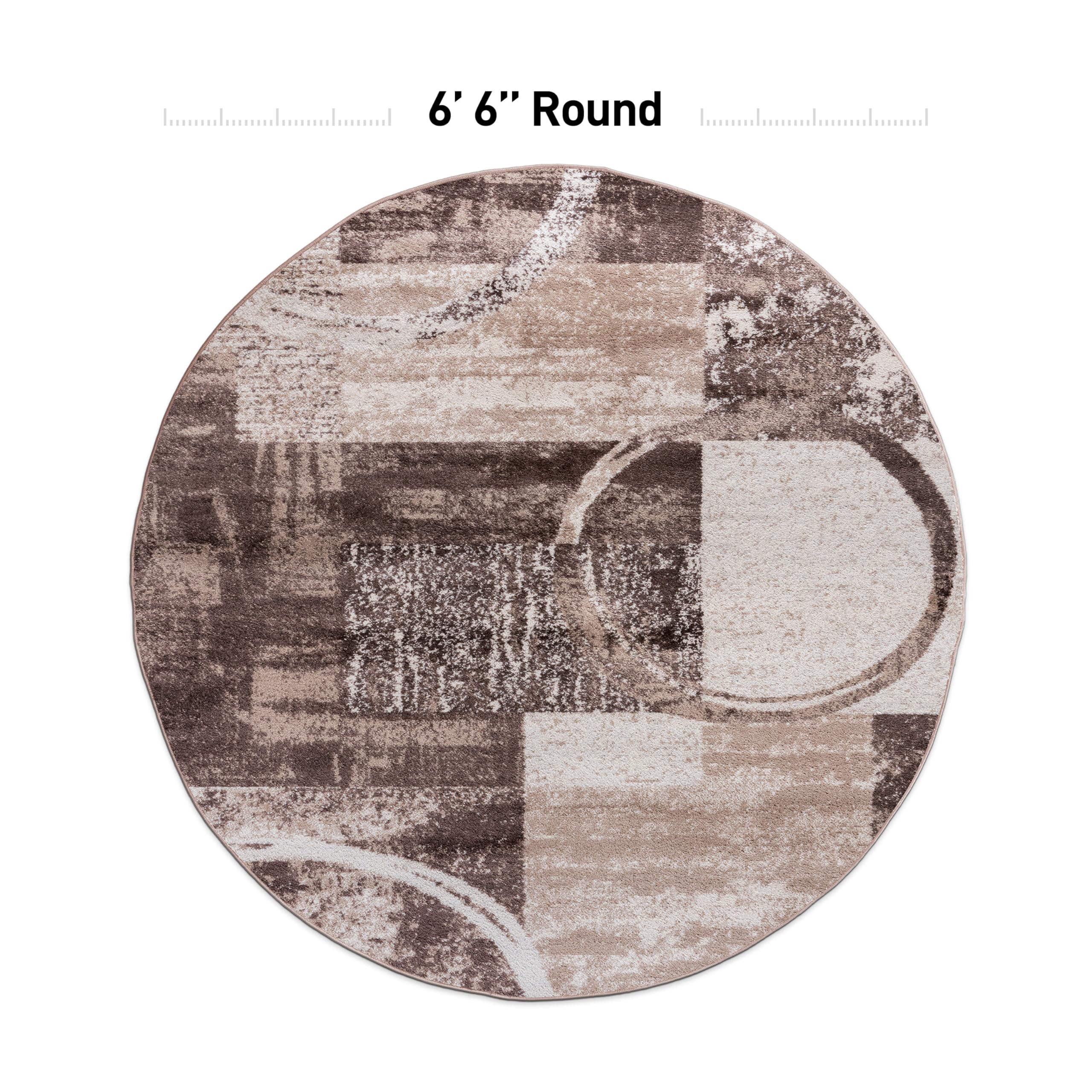 Rugshop Contemporary Abstract Circle Design Soft Area Rug 6' 6'' Round Brown