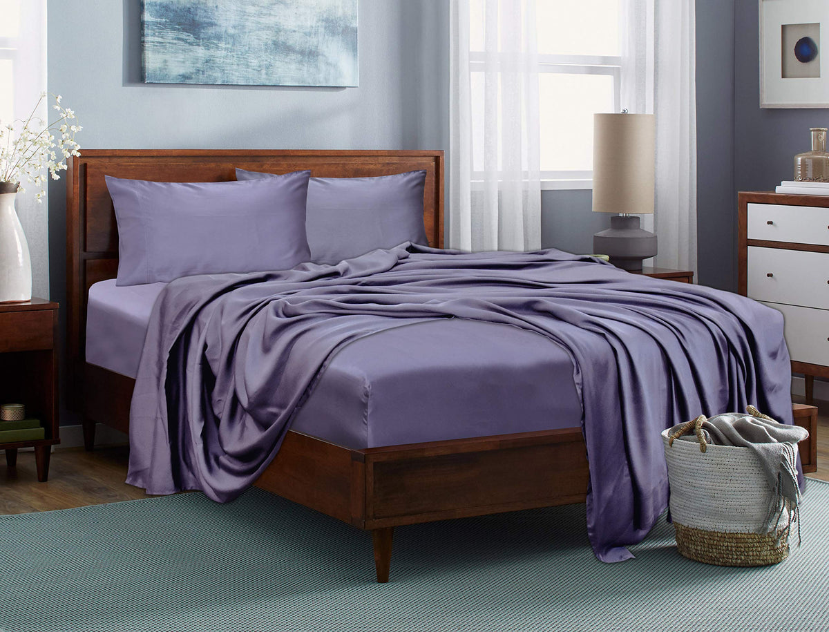 LINENWALAS Organic Bamboo Silk Queen Size Fitted Sheet, Softest Bedsheet with 2 Pillow Covers, Naturally AntiBacterial, Super B