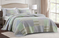 Chezmoi Collection Bellamy 3-Piece Boho Chic Patchwork Quilt Set - Green Gray White Plaid Candy Stripe Reversible Bedspread - Pr