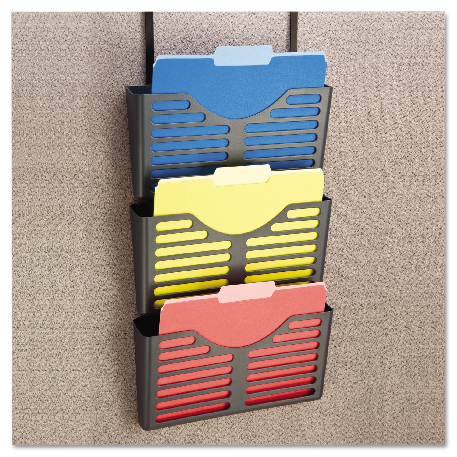 Universal 08163 Recycled Plastic Cubicle Triple File Pocket, Black (Unv08163)