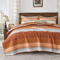 Andency Orange Quilt King(106X96Inch), 3 Pieces (1 Striped Quilt And 2 Pillowcases) Patchwork Striped Bedspread Coverlet Set, So