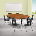 Flash Furniture 76 Oval Wave Collaborative Laminate Activity Table Set with 18 Student Stack Chairs, Oak/Black