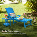 Lue Bona Chaise Lounge Chair With Table, 2-Piece, 79'' Oversized Hdps Chaise Lounger, 5 Positions Adjustable Lounge Chairs, Pool Lounge Chair With Wheels For Poolside, Backyard, 3 Year Warranty, Blue