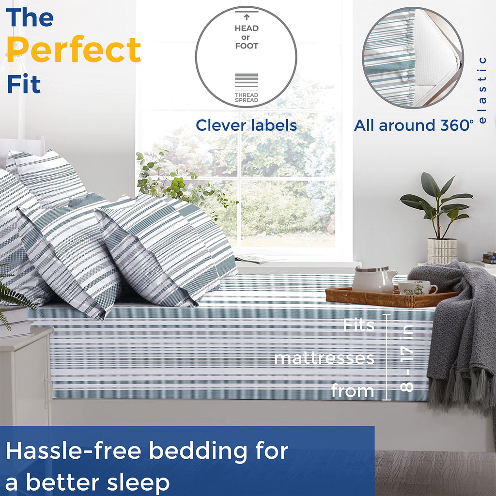 Thread Spread 100% Egyptian Cotton Printed Bed Sheets - 600 Thread Count 4 Pc King Sheet Set, Hotel Luxury Sateen Bedsheets, 16' Deep Pocket Soft Cooling Sheets For King Size Bed - Dotted Stripe