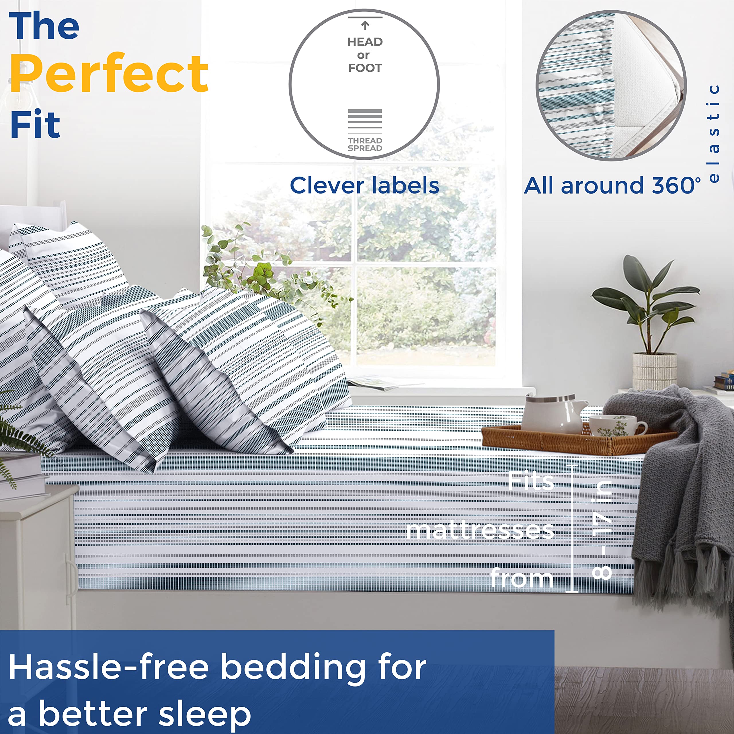 Thread Spread 100% Egyptian Cotton Printed Bed Sheets - 600 Thread Count 4 Pc King Sheet Set, Hotel Luxury Sateen Bedsheets, 16' Deep Pocket Soft Cooling Sheets For King Size Bed - Dotted Stripe