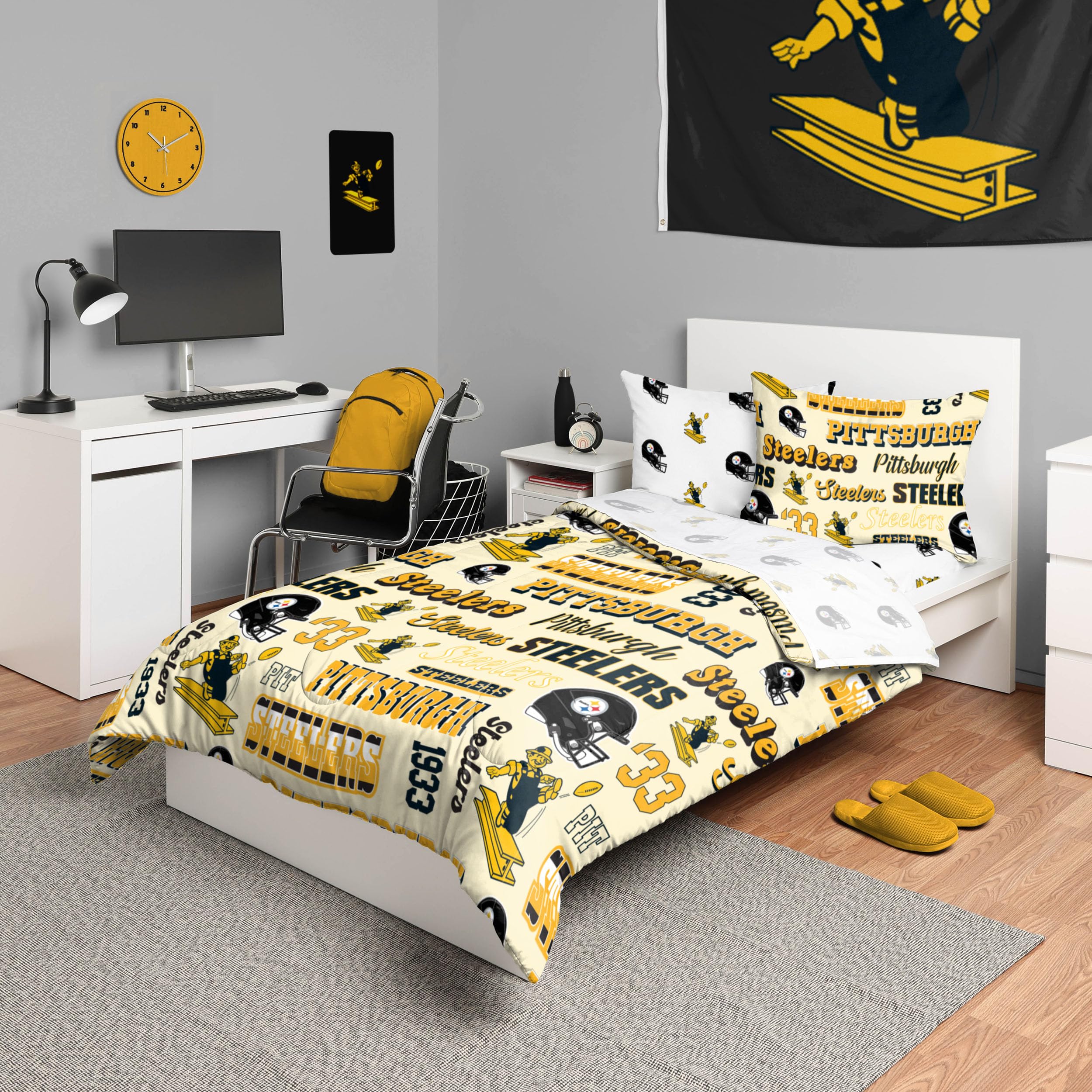 Foco Pittsburgh Steelers Nfl Retro Bed In A Bag Comforter Bedding 5 Piece Full Set