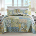 Newlake Quilt Set California King Size, 100% Cotton Patchwork Green Bohemian Quilt Sets, Reversible Bedspread Lightweight And Br