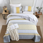 Djy Yellow Quilt Set Queen Size, Boho Yellow Grey Striped Bedspread Coverlet Set Soft Microfiber Patchwork Quilt Bedding Set 3 P
