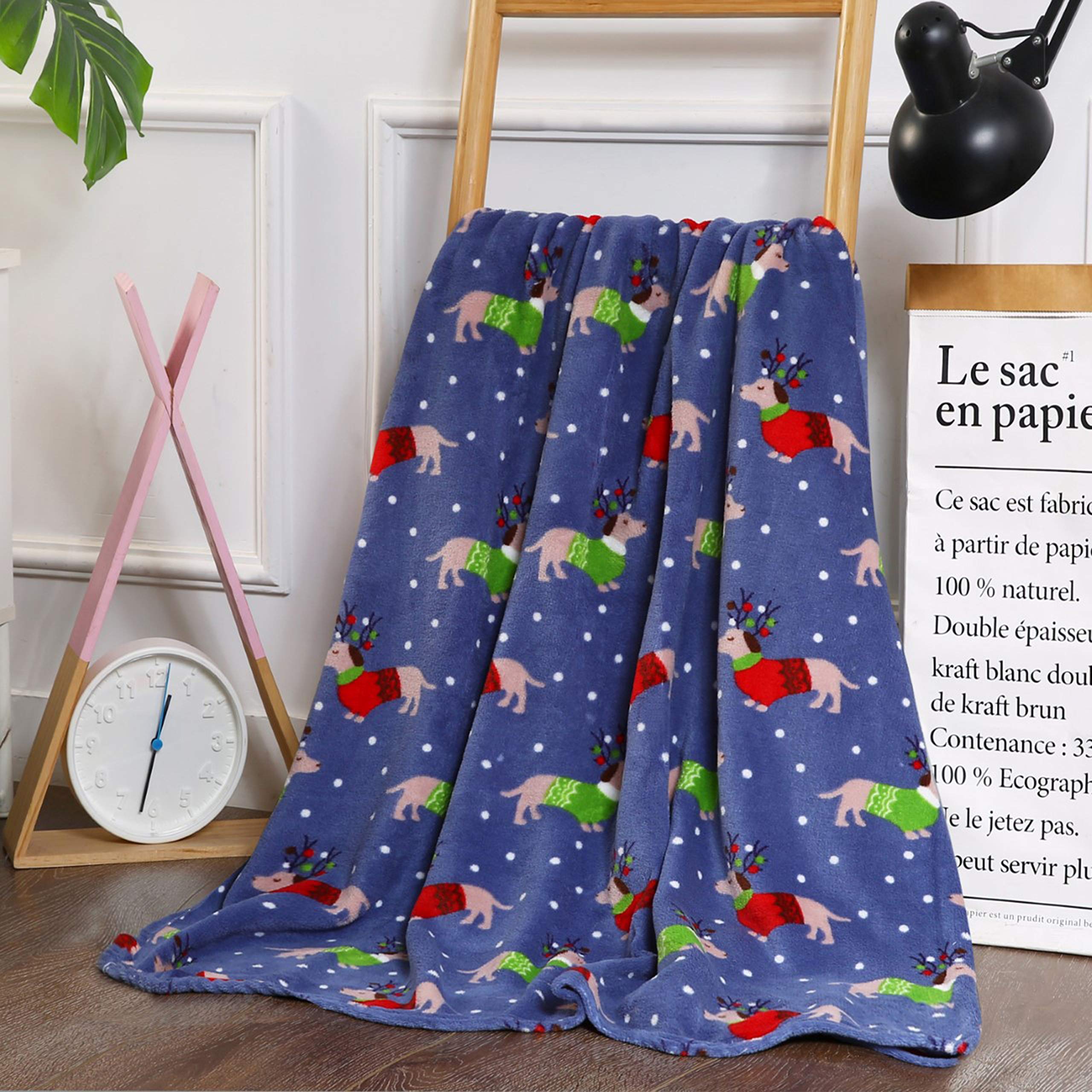 Elegant Comfort Velvet Touch Ultra Plush Christmas Holiday Printed Fleece Throw/Blanket-50 X 60Inch, (Dogs In Sweaters)