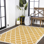 Jonathan Y Smb109F-9 Trebol Moroccan Trellis Textured Weave Indoor Outdoor Area Rug, Bohemian Coastal Contemporary Easy Cleaning,Bedroom,Kitchen,Backyard,Patio,Non Shedding, 9 X 12, Yellow/Cream