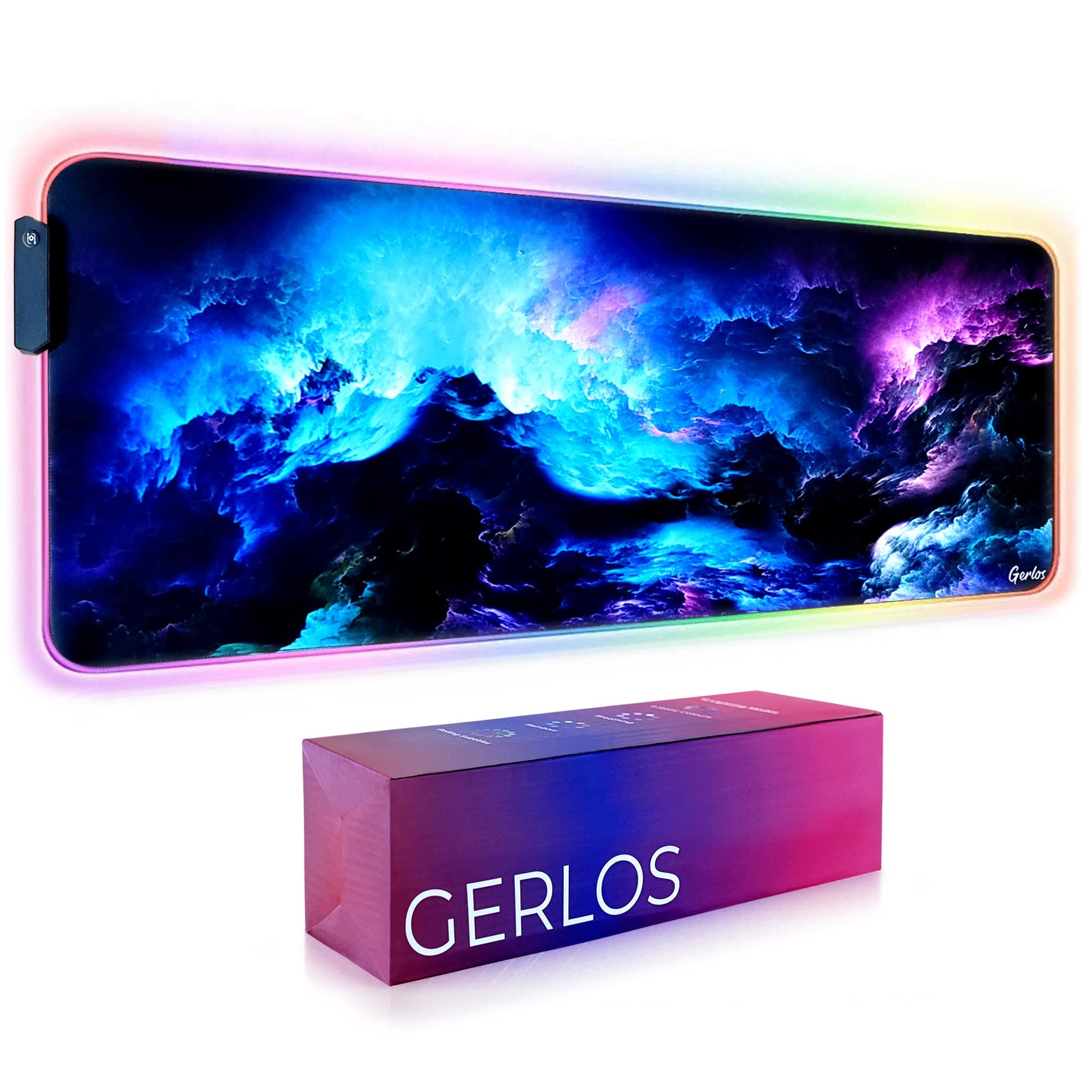Gerlos Rgb Large Gaming Mouse Pad, Extended Soft Led Mouse Pad, Non-Slip Rubber Base, Water Resist Keyboard Pad, Computer Mousep