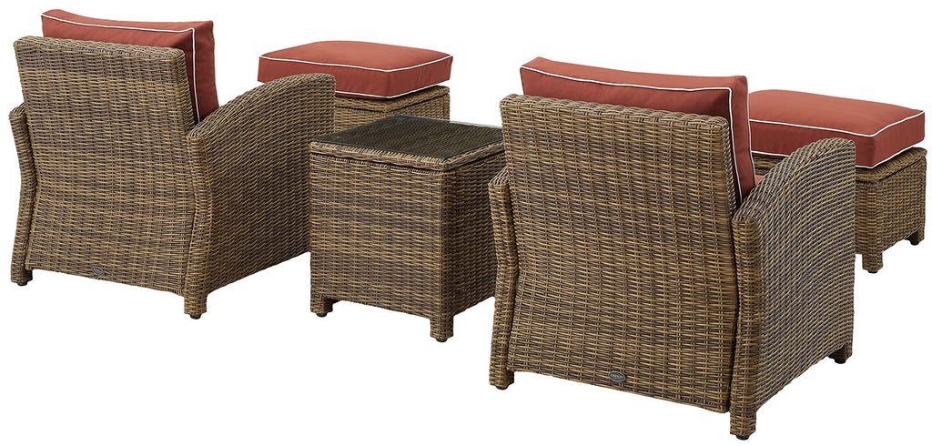 Crosley Furniture Bradenton 5-Piece Outdoor Chair Patio Furniture Set, Wicker Conversation Sets for Porch, Weathered Brown with Sangria Cushions