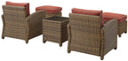 Crosley Furniture Bradenton 5-Piece Outdoor Chair Patio Furniture Set, Wicker Conversation Sets for Porch, Weathered Brown with Sangria Cushions